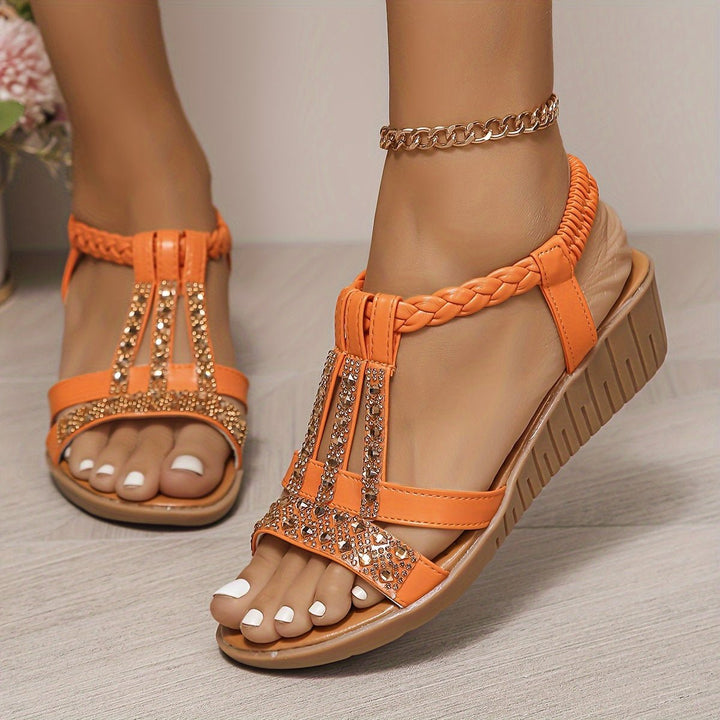 Damen Funkelnde Keilabsatz Sandale in Orange