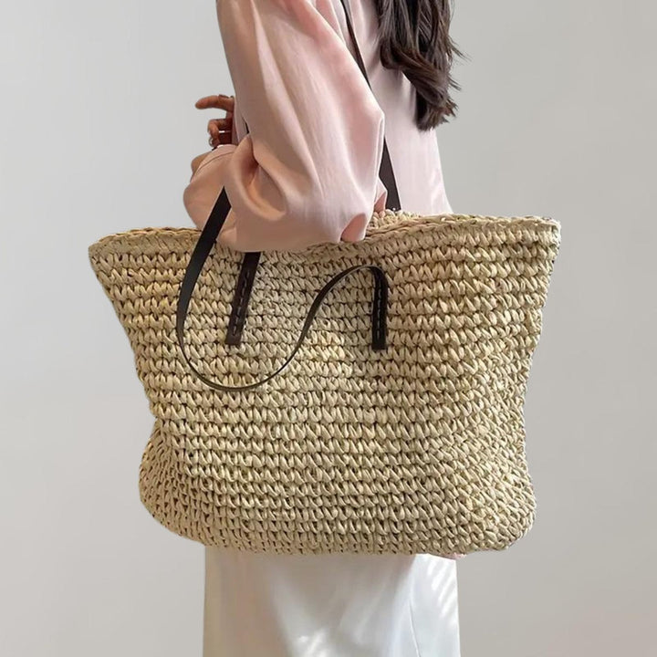 Damen Geflochtene Raffia-Tasche im Boho-Stil in Beige