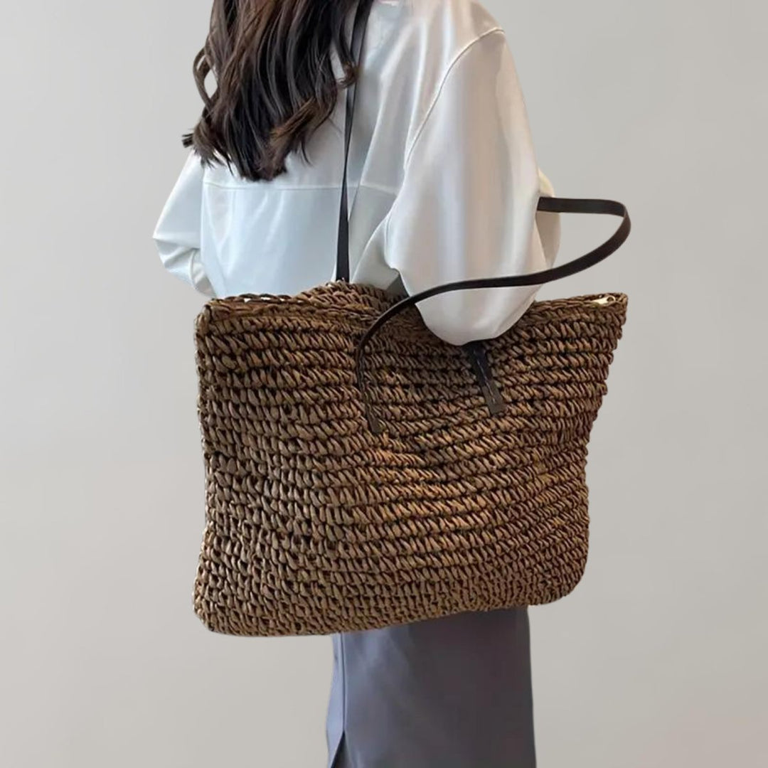 Damen Geflochtene Raffia-Tasche im Boho-Stil in Coffee