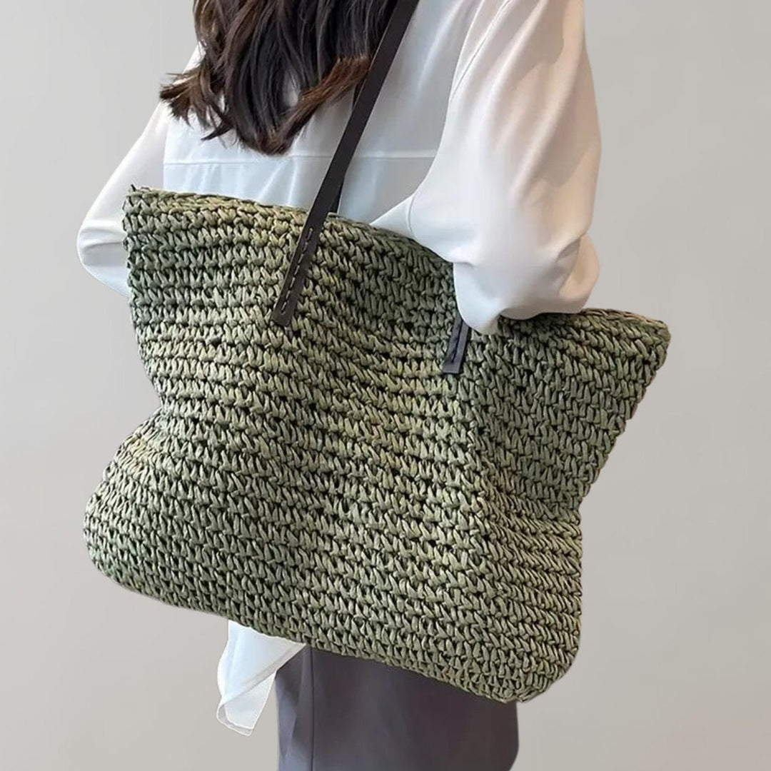 Damen Geflochtene Raffia-Tasche im Boho-Stil in Grün
