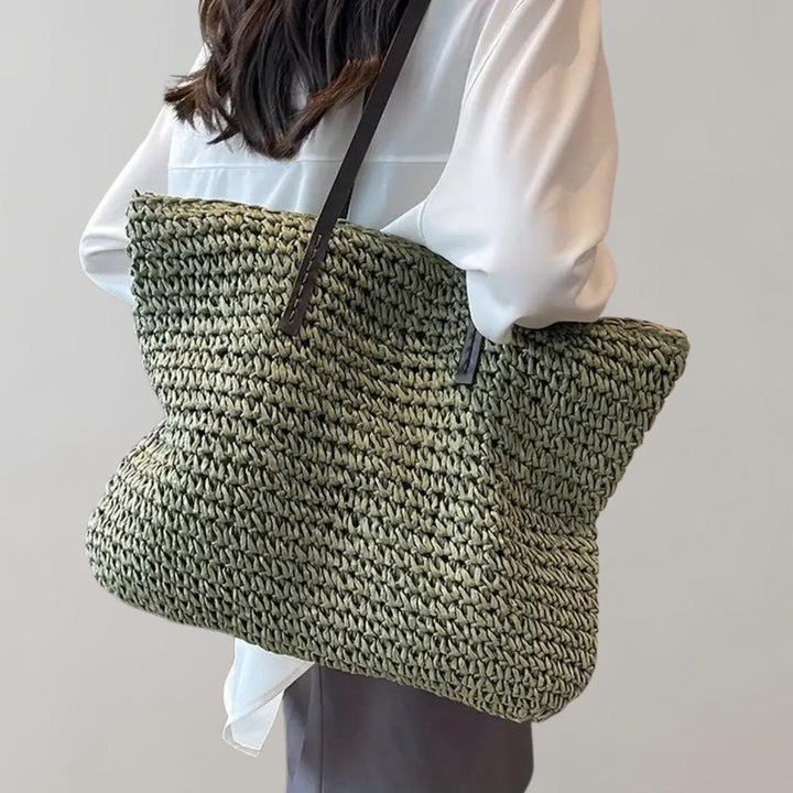 Damen Geflochtene Raffia-Tasche im Boho-Stil in Grün