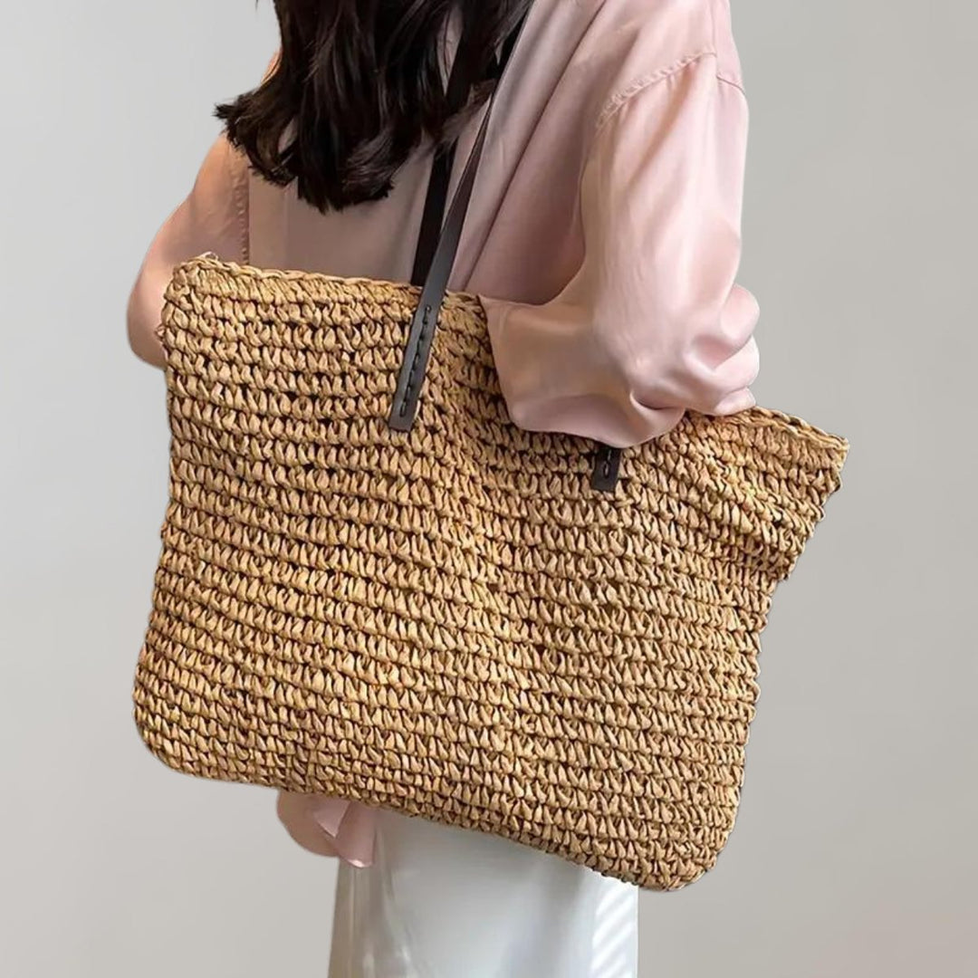 Damen Geflochtene Raffia-Tasche im Boho-Stil in Khaki
