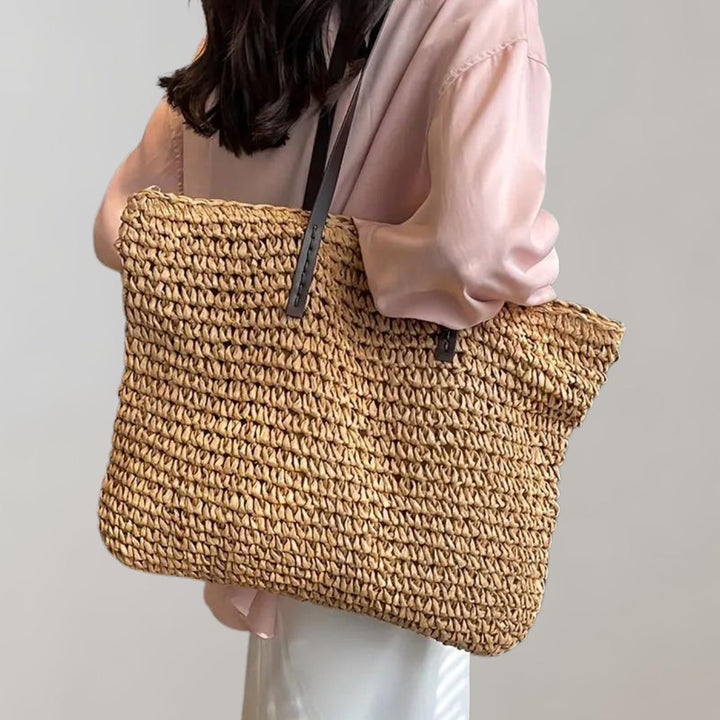 Damen Geflochtene Raffia-Tasche im Boho-Stil in Khaki