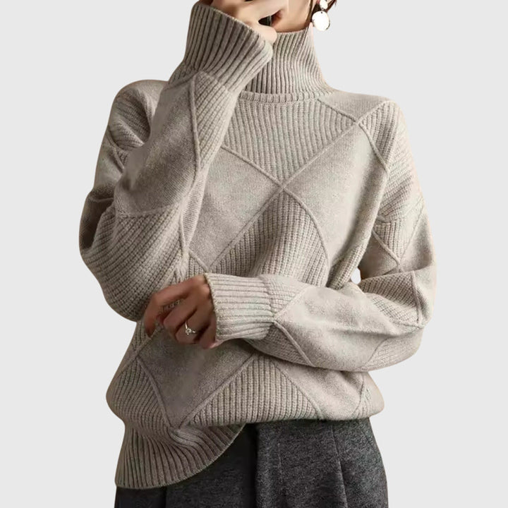 Damen Geometrischer Schlanker Pullover in Khaki