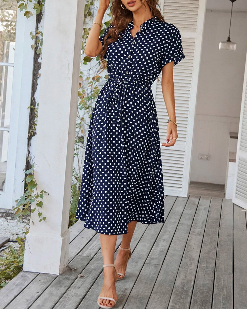 Damen Gepunktetes Midikleid (6)