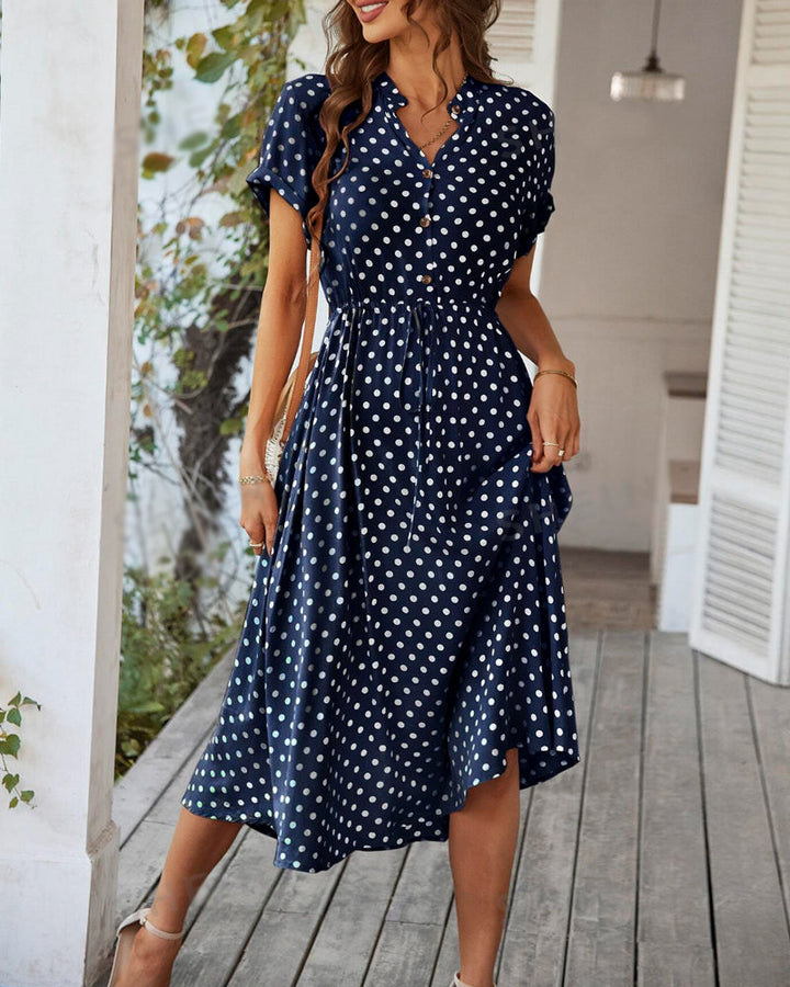 Damen Gepunktetes Midikleid in Blau
