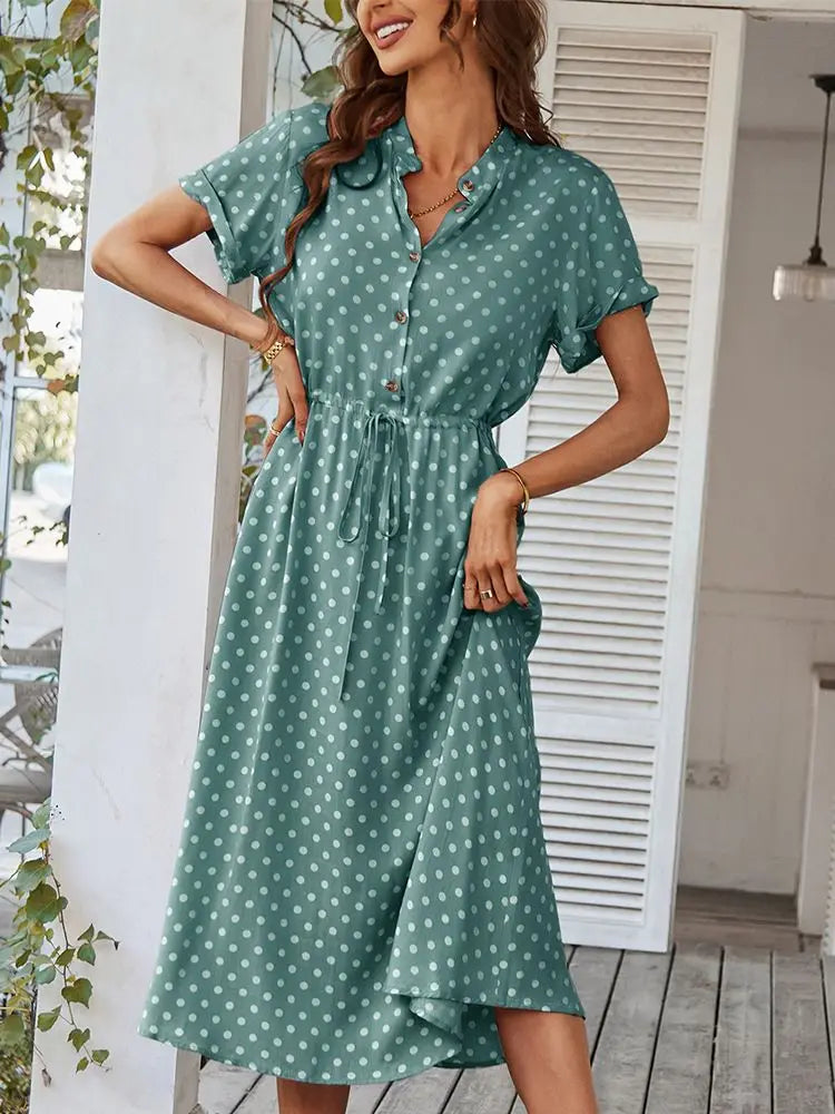 Damen Gepunktetes Midikleid in Grun