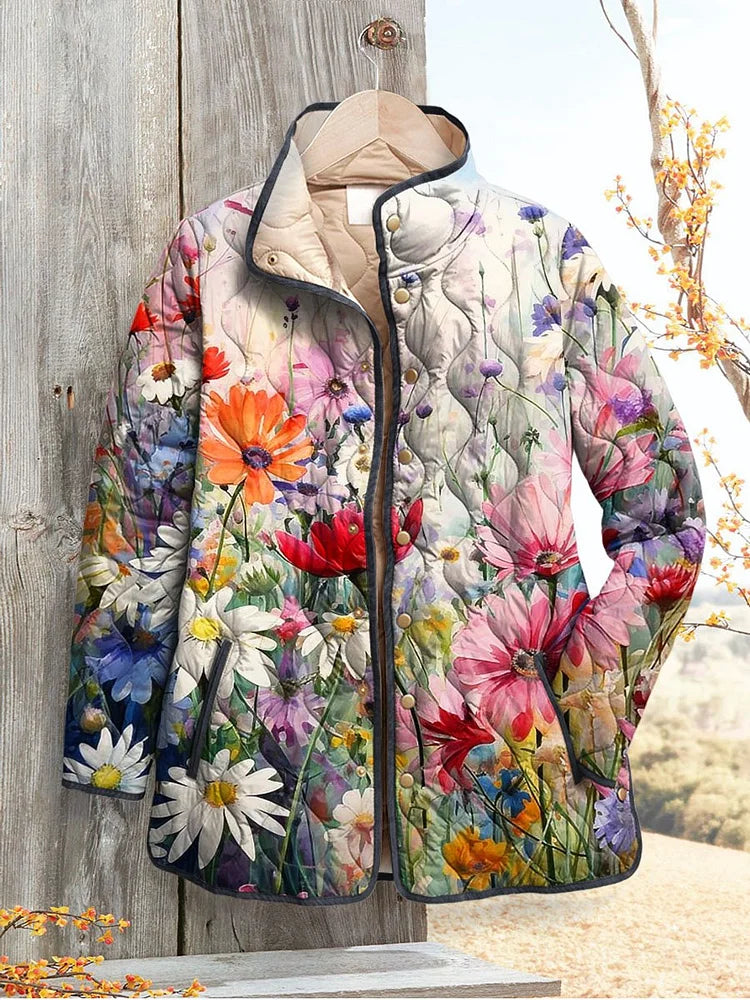Damen Gesteppte Casual Jacke mit Blumenmuster in Mehrfarbig