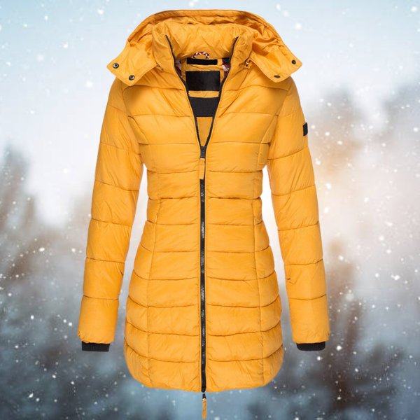 Damen Gesteppte Winterjacke im Parka-Stil in Gelb