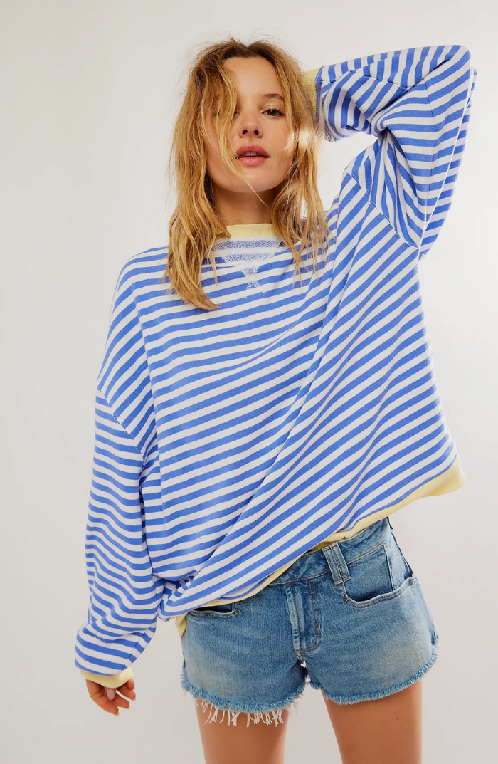 Damen Gestreifter Pullover für Frühling und Alltag in Blau