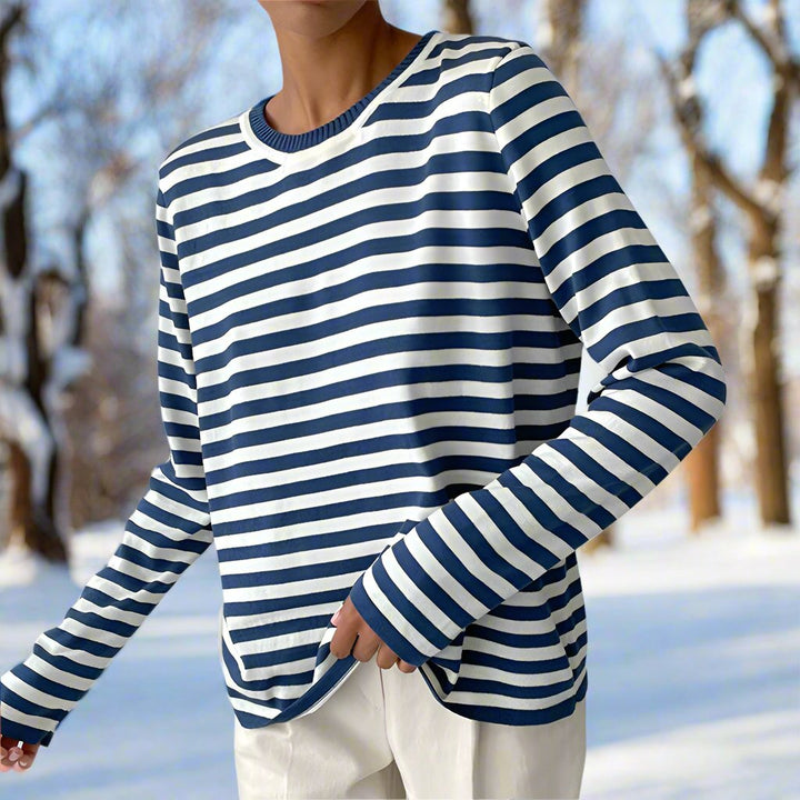 Damen Gestreiftes Longsleeve für den Alltag in Azurblau