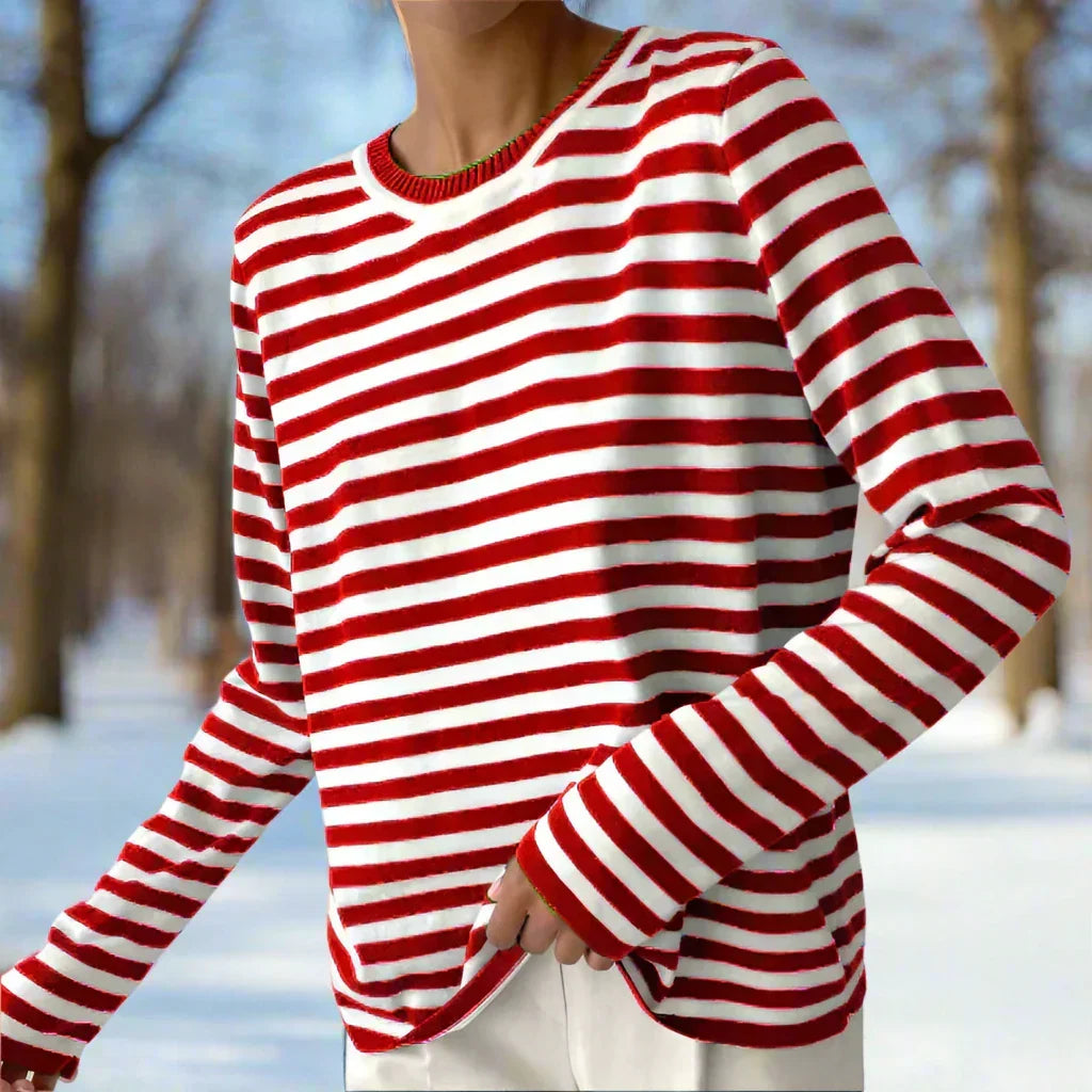 Damen Gestreiftes Longsleeve für den Alltag in Kardinalrot