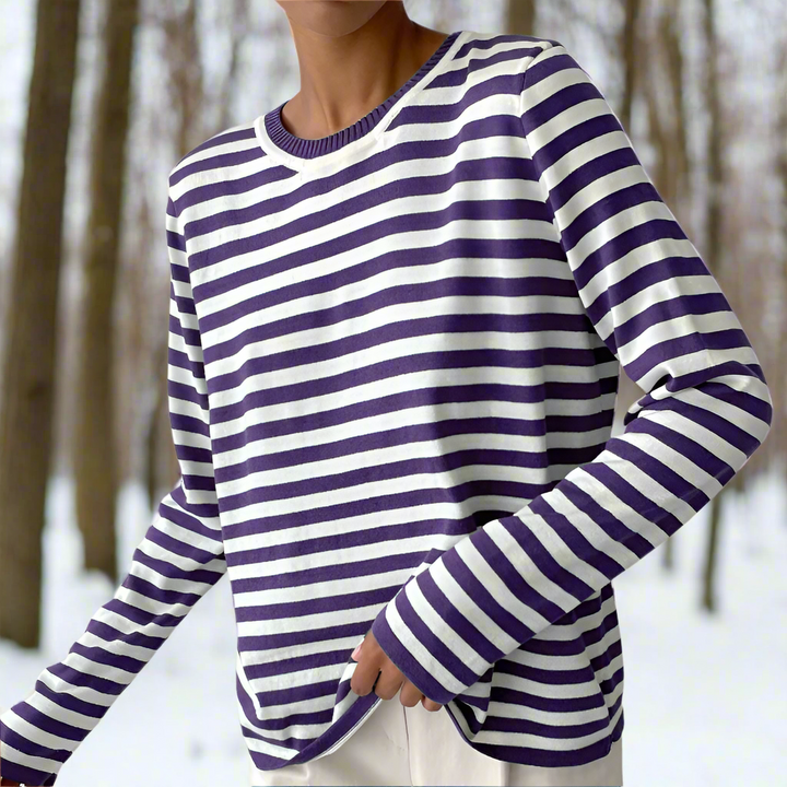 Damen Gestreiftes Longsleeve für den Alltag in Königliches Flieder