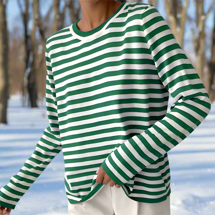 Damen Gestreiftes Longsleeve für den Alltag in Saphirgrün