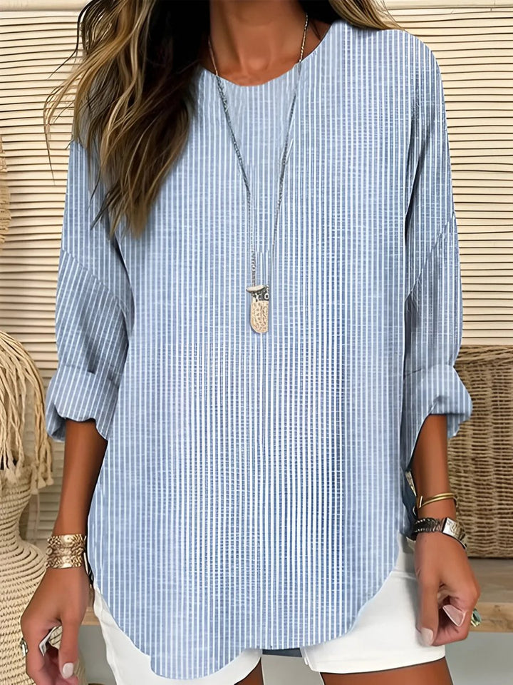 Damen Gestreiftes Longsleeve mit Rundhals in Blau