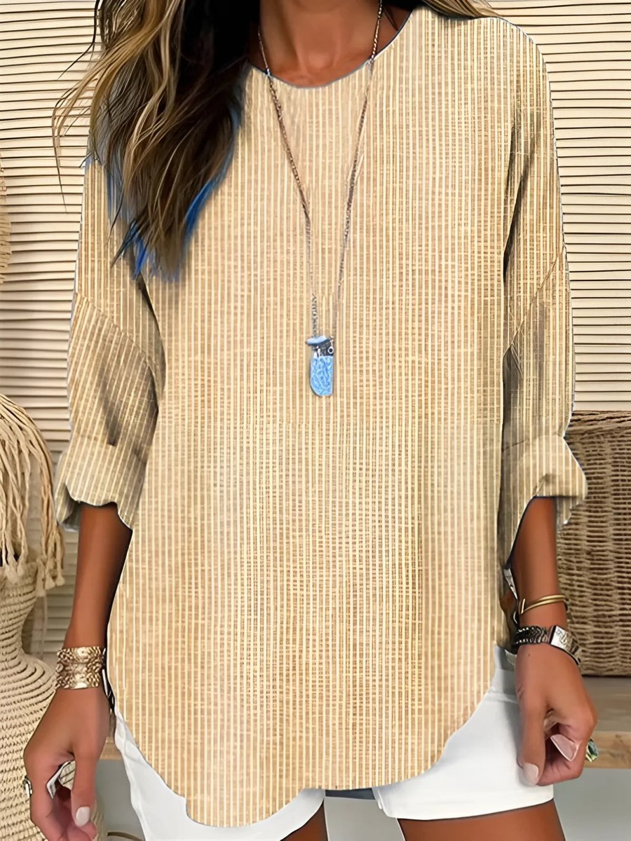 Damen Gestreiftes Longsleeve mit Rundhals in Khaki
