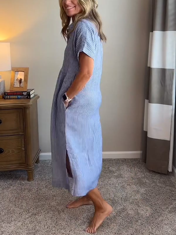 Damen gestreiftes Strandkleid im Midi-Schnitt (12)