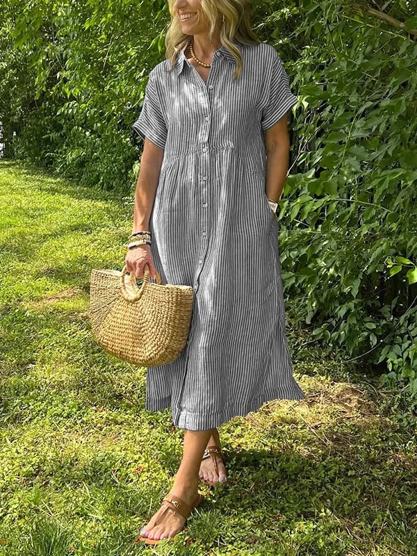Damen gestreiftes Strandkleid im Midi-Schnitt in Grau