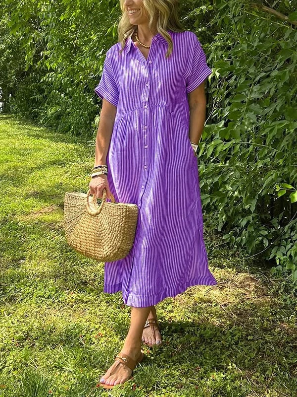 Damen gestreiftes Strandkleid im Midi-Schnitt in Lila
