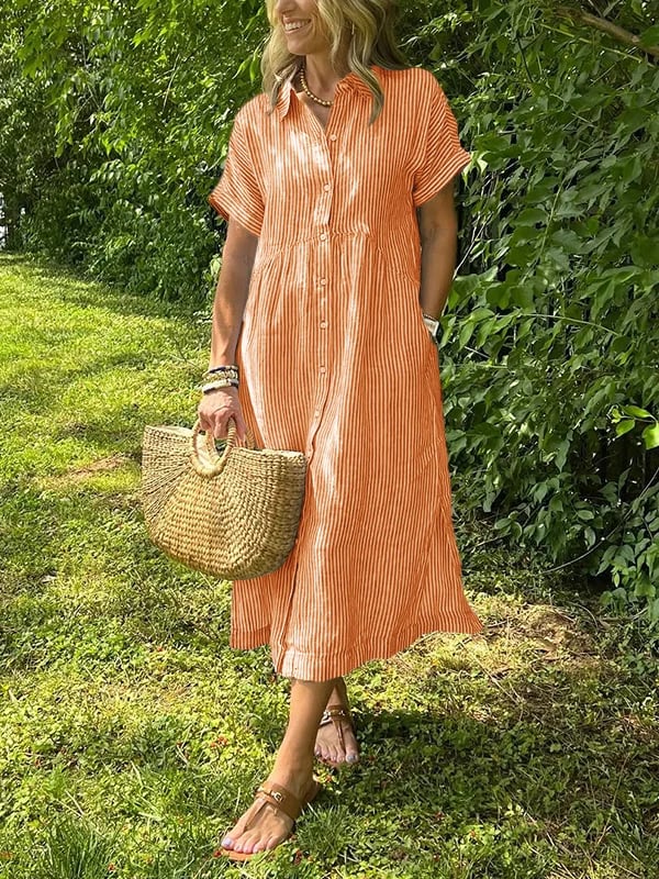 Damen gestreiftes Strandkleid im Midi-Schnitt in Orange
