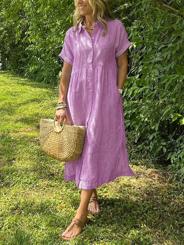 Damen gestreiftes Strandkleid im Midi-Schnitt in Rosa