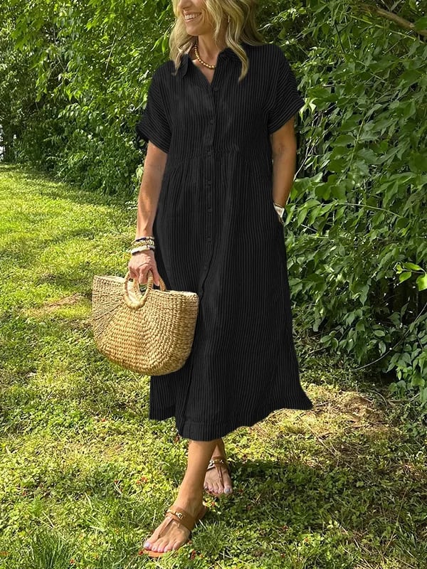Damen gestreiftes Strandkleid im Midi-Schnitt in Schwarz