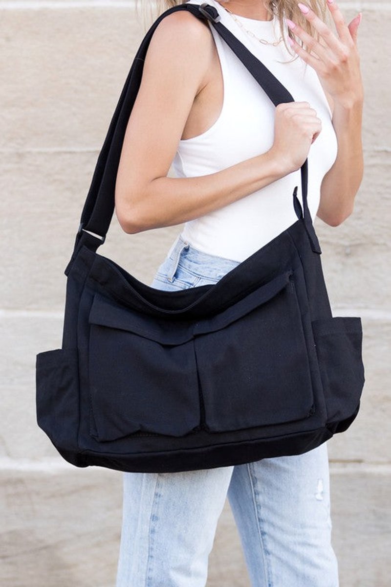Damen große Canvas Schultertasche (4)