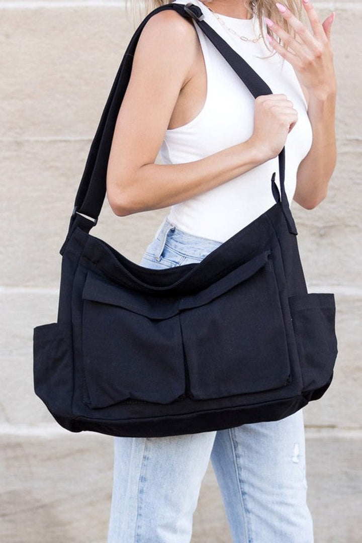 Damen große Canvas Schultertasche (4)