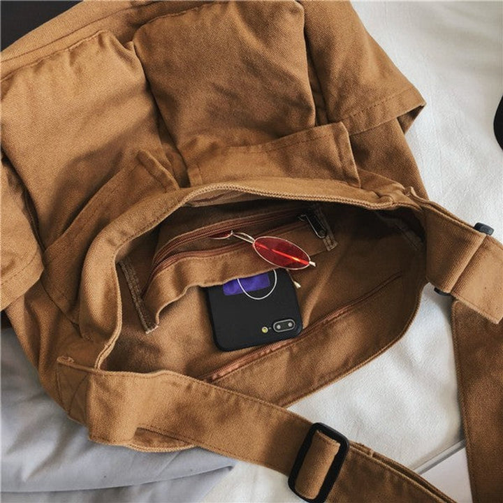 Damen große Canvas Schultertasche (5)