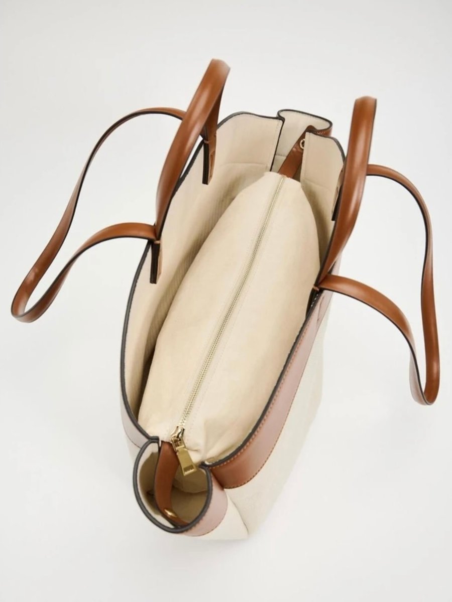 Damen Große Canvas-Schultertasche mit Ledertrimm (3)