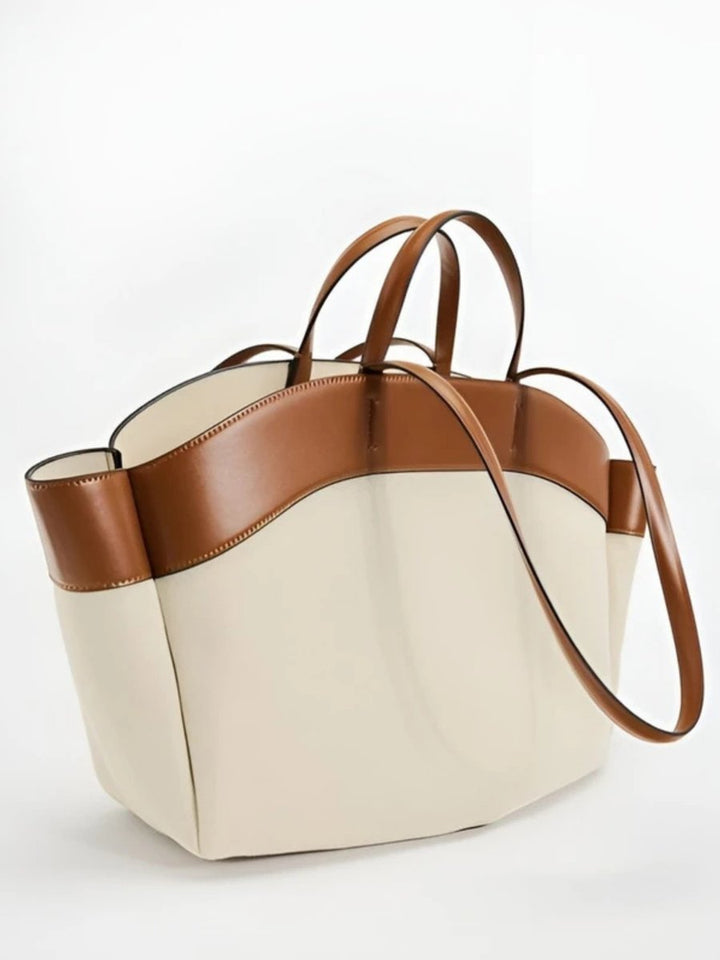 Damen Große Canvas-Schultertasche mit Ledertrimm in Beige and Brown