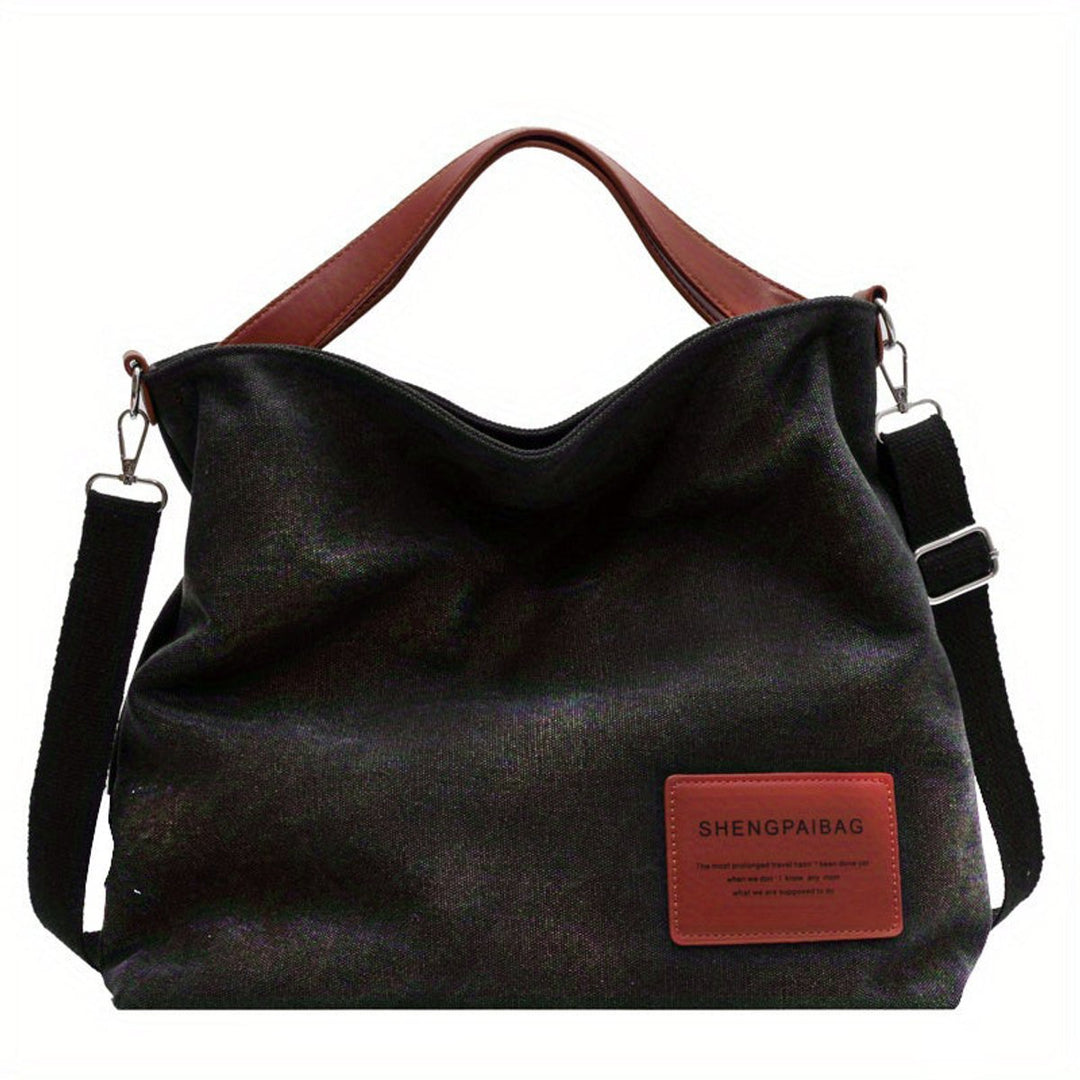 Damen große Canvas Tragetasche im Locker-Stil in Schwarz