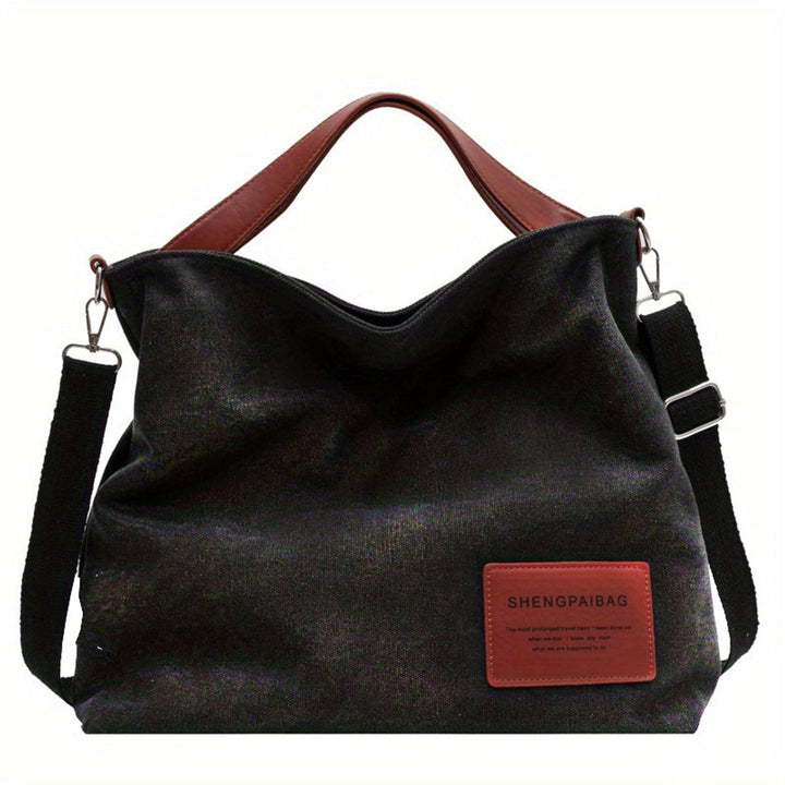 Damen große Canvas Tragetasche im Locker-Stil in Schwarz
