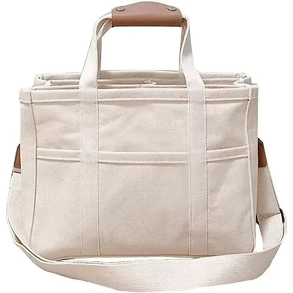 Damen große Canvas Tragetasche mit Umhängeband in Beige