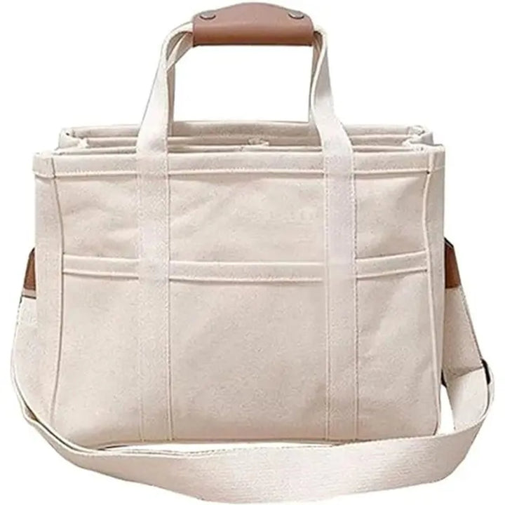 Damen große Canvas Tragetasche mit Umhängeband in Beige