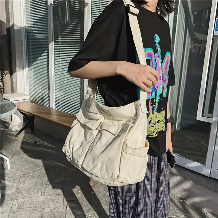 Damen Große Canvas Umhängetasche im Vintage-Stil (5)