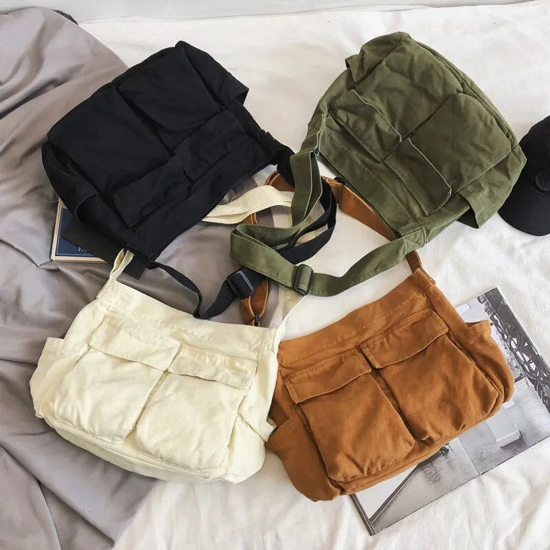 Damen Große Canvas Umhängetasche im Vintage-Stil (6)