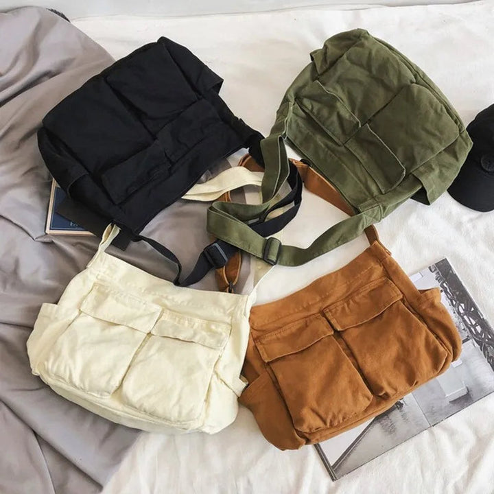 Damen Große Canvas Umhängetasche im Vintage-Stil (6)