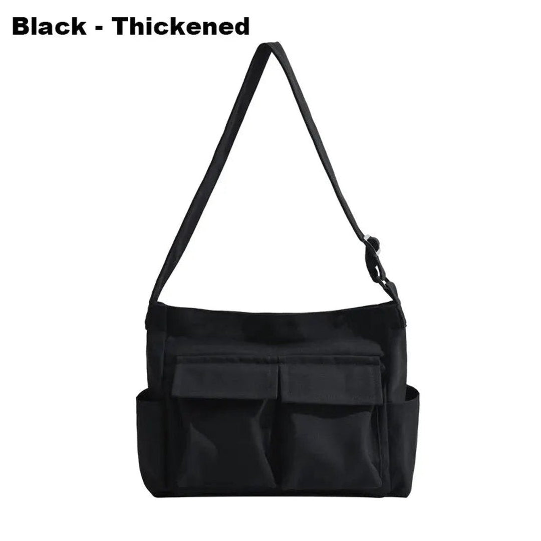 Damen Große Canvas Umhängetasche im Vintage-Stil in Black-Thickened