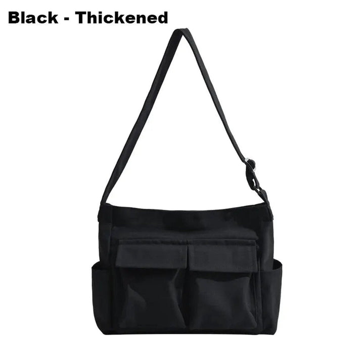 Damen Große Canvas Umhängetasche im Vintage-Stil in Black-Thickened