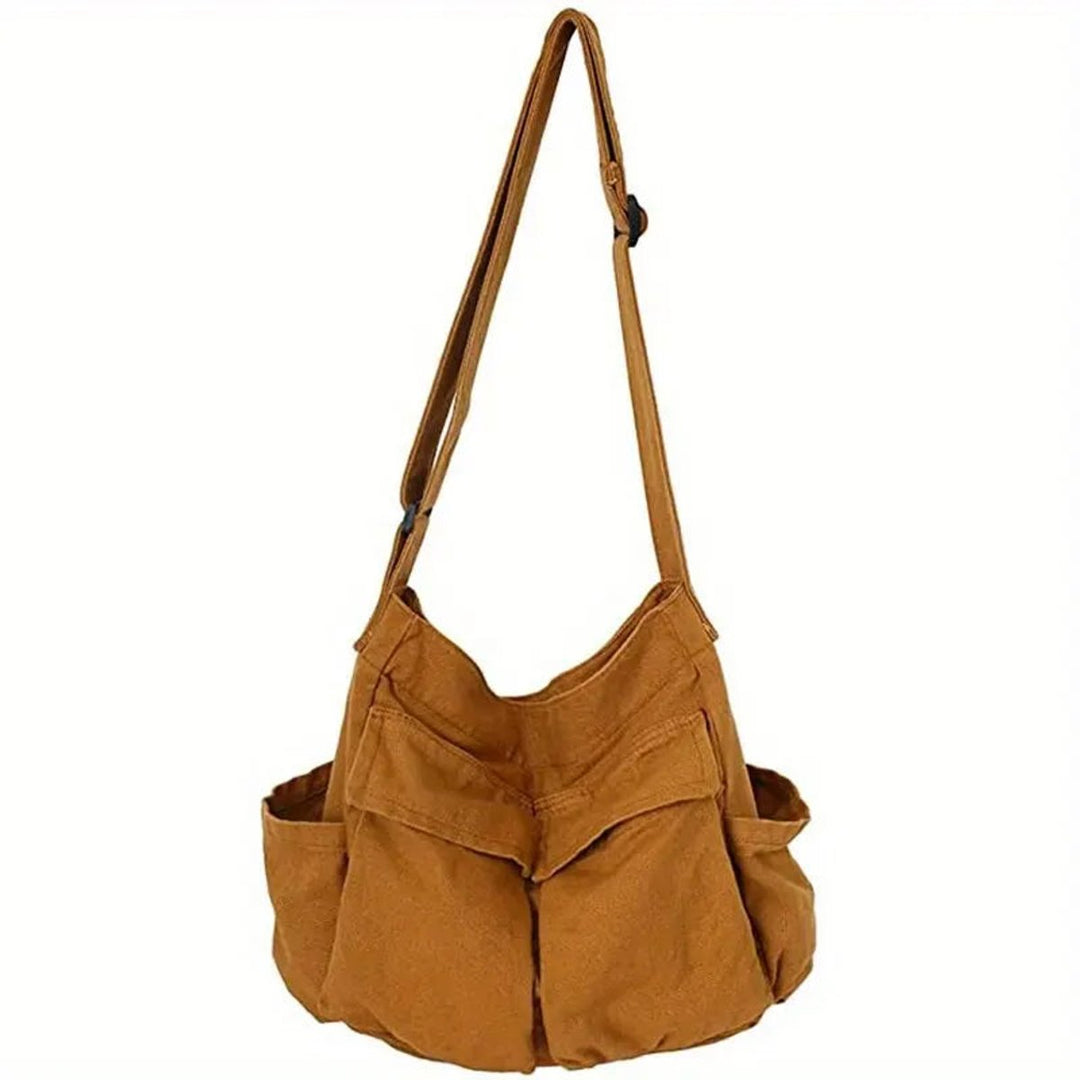 Damen Große Canvas Umhängetasche im Vintage-Stil in Khaki