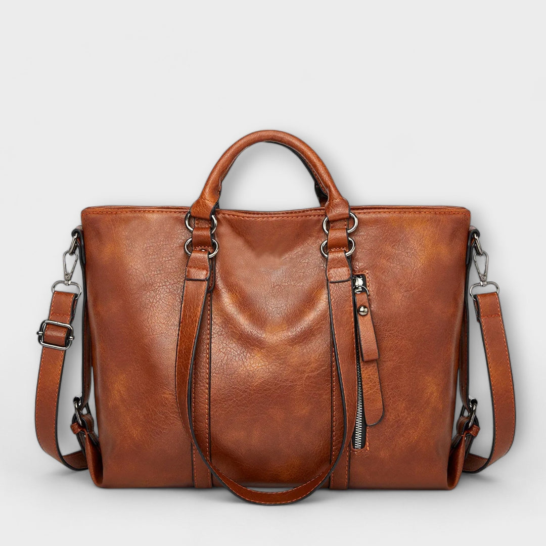Damen große Ledertasche im Tote-Stil in Braun