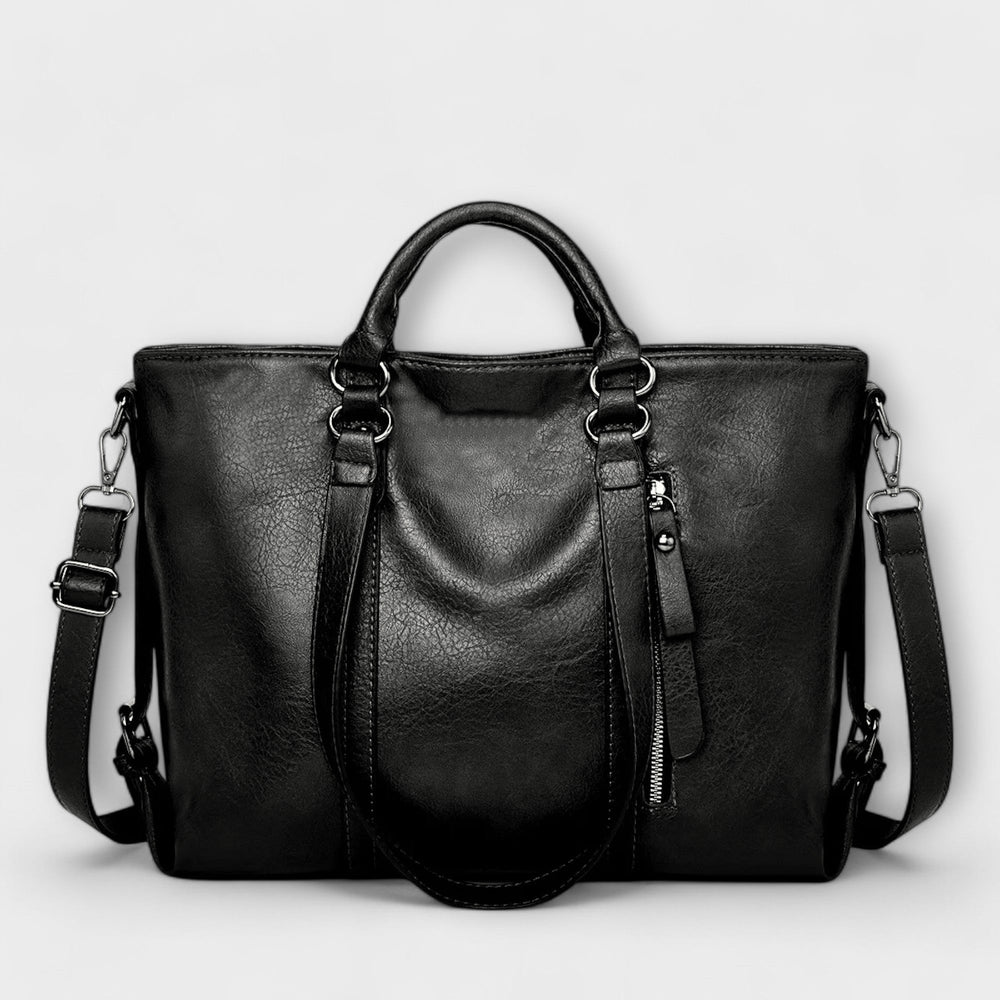 Damen große Ledertasche im Tote-Stil in Schwarz