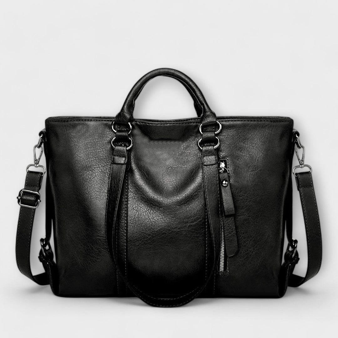 Damen große Ledertasche im Tote-Stil in Schwarz
