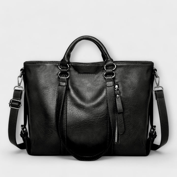 Damen große Ledertasche im Tote-Stil in Schwarz