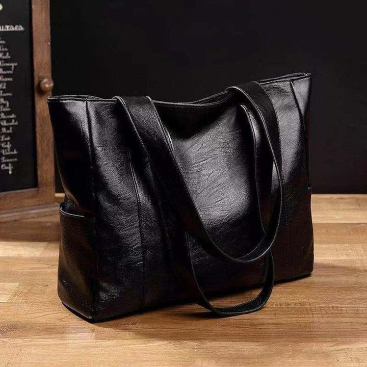 Damen Große Ledertasche im Vintage-Stil in Schwarz