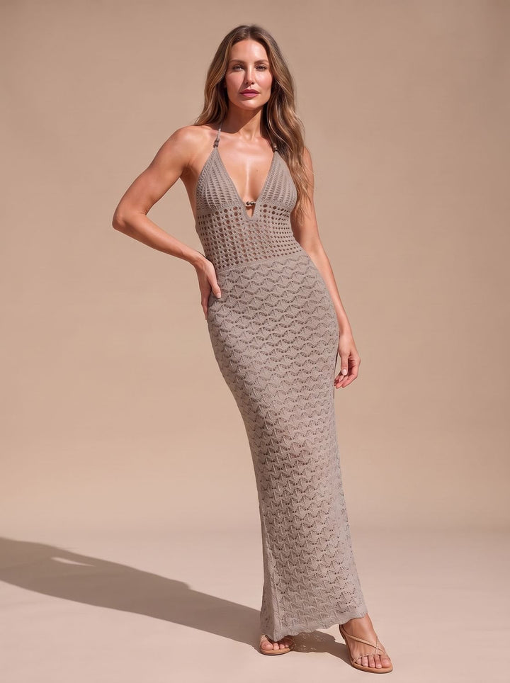 Damen Häkel-Maxikleid für festliche Sommeranlässe in Grau