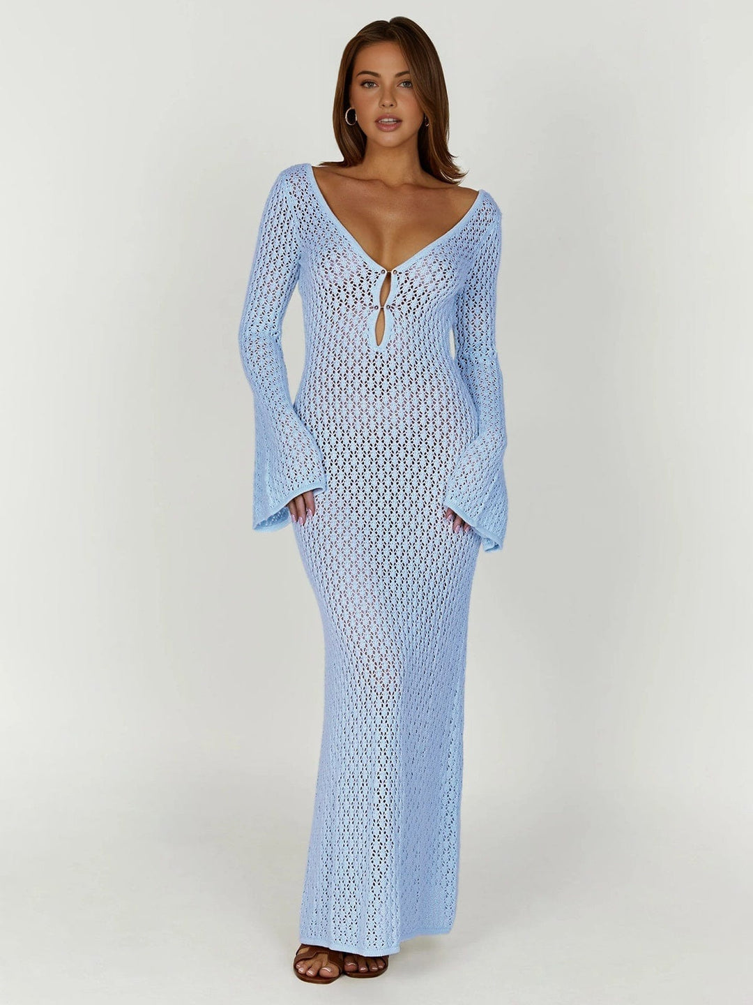 Damen Häkel-Sommerkleid im Boho-Stil für den Strand in Hellblau 1