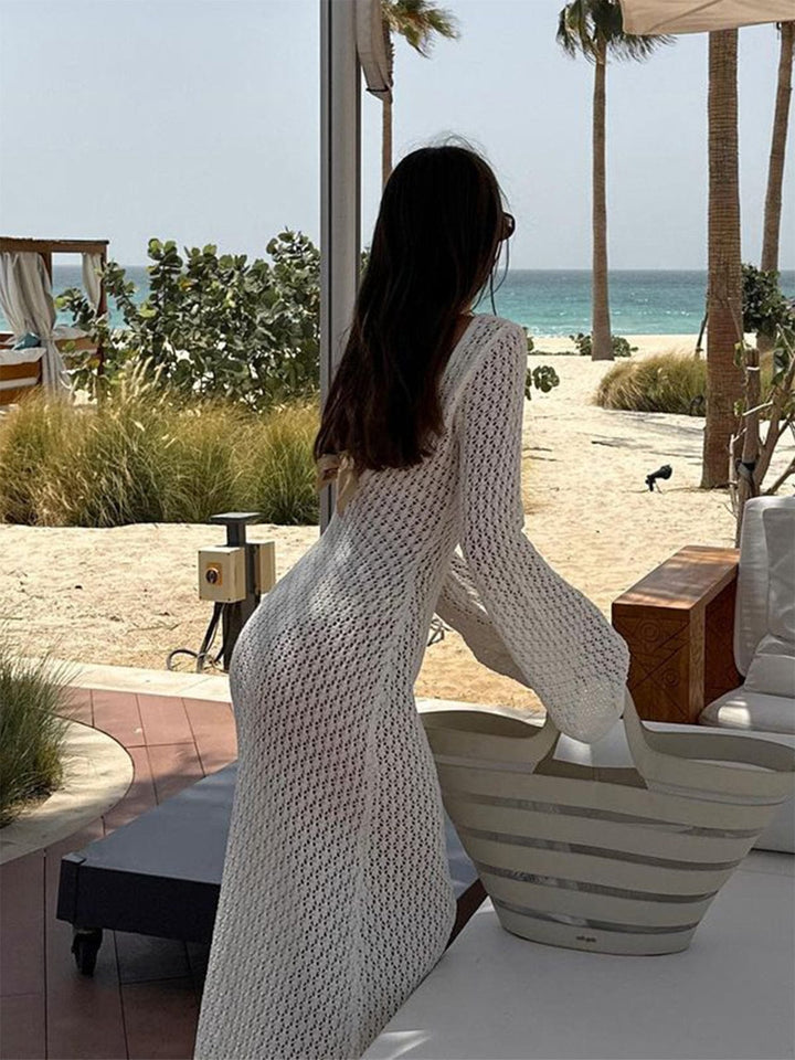 Damen Häkel-Sommerkleid im Boho-Stil für den Strand in Hellbraun 4