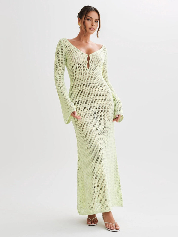 Damen Häkel-Sommerkleid im Boho-Stil für den Strand in Hellgrün 1